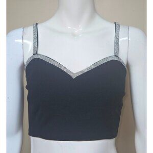 SINCERELY JULES Black With Rhinestones Crop Top Size Med NEW